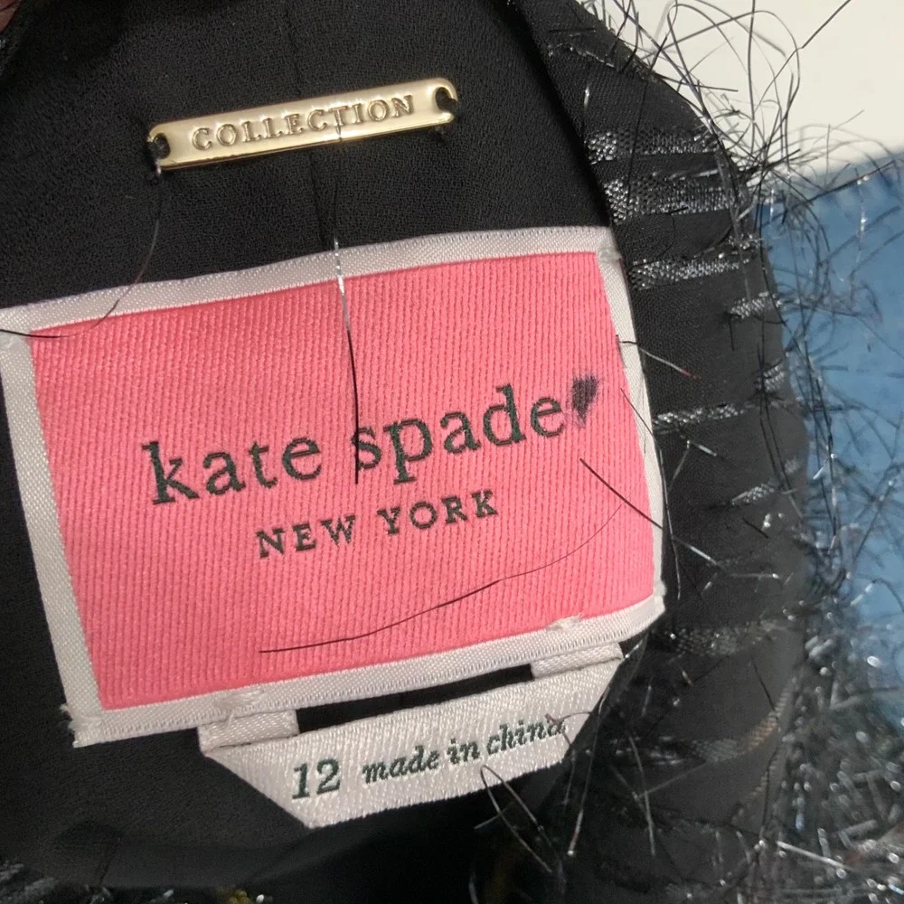 Kate Spade Collection Sz 12 Black Silk Metallic Tinsel Fringe Mini Dress Party